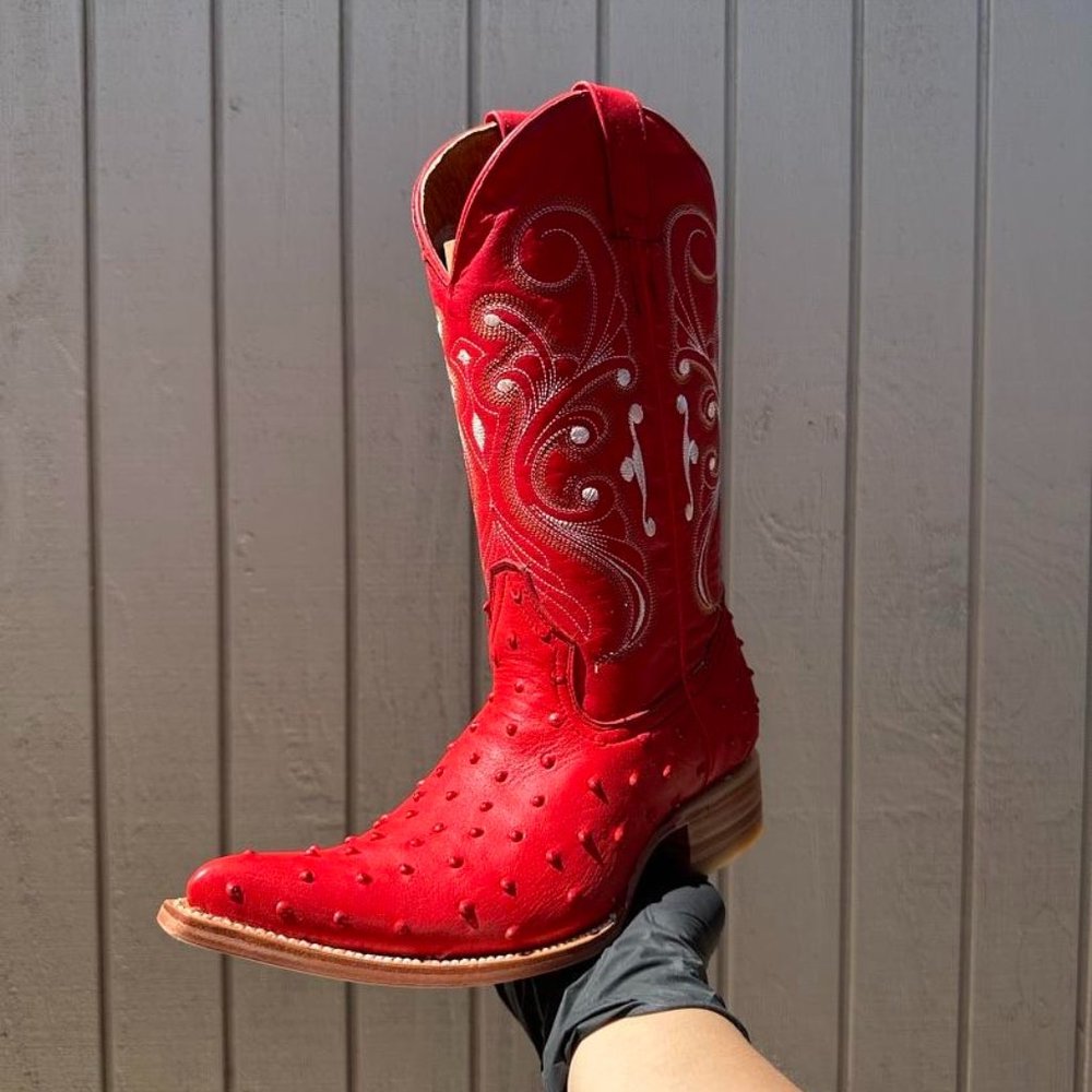 #21 Red Ostrich Finish Boot with white details
